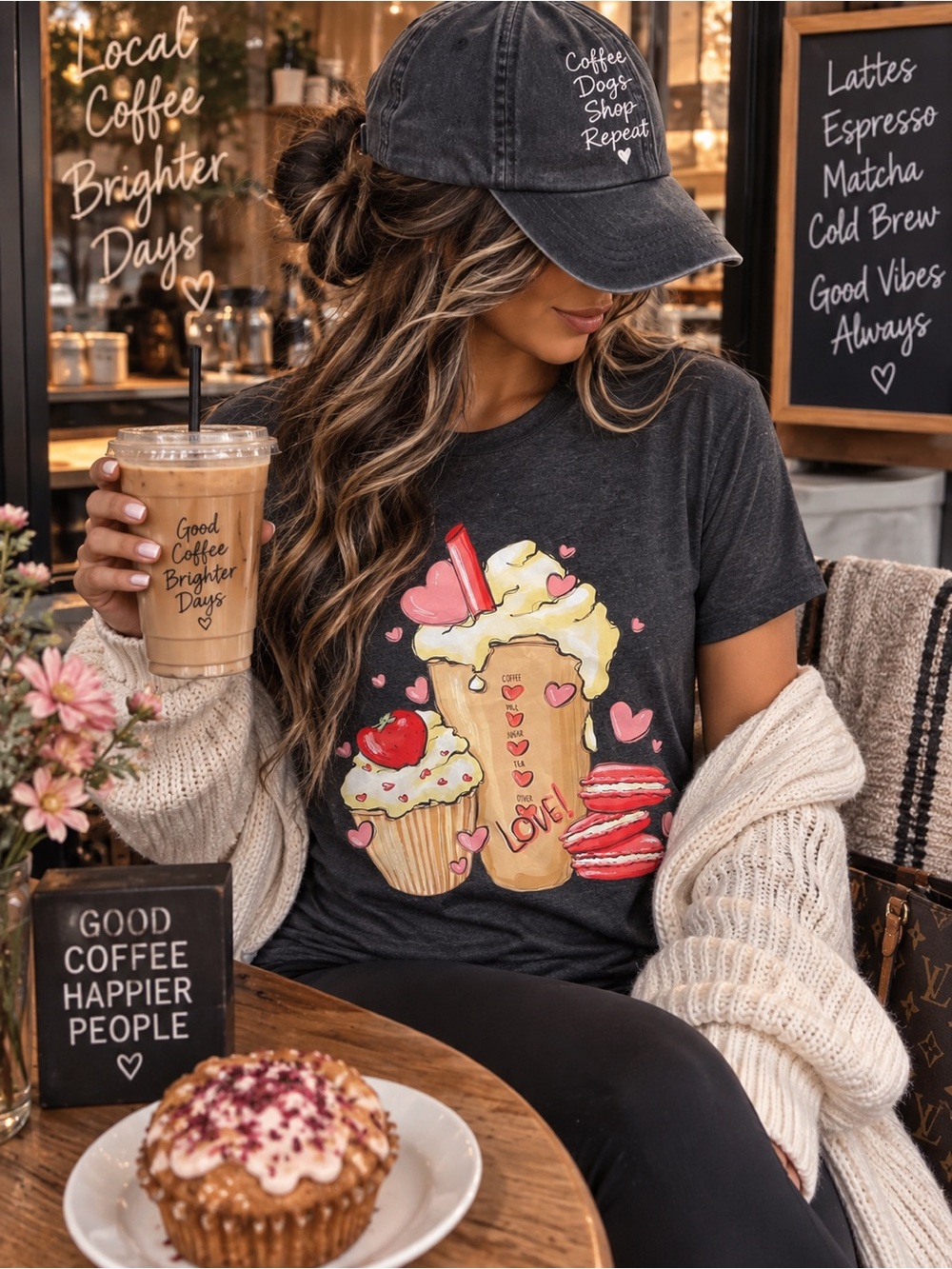 Women’s Charcoal Graphic Coffee & Sweets Tee
